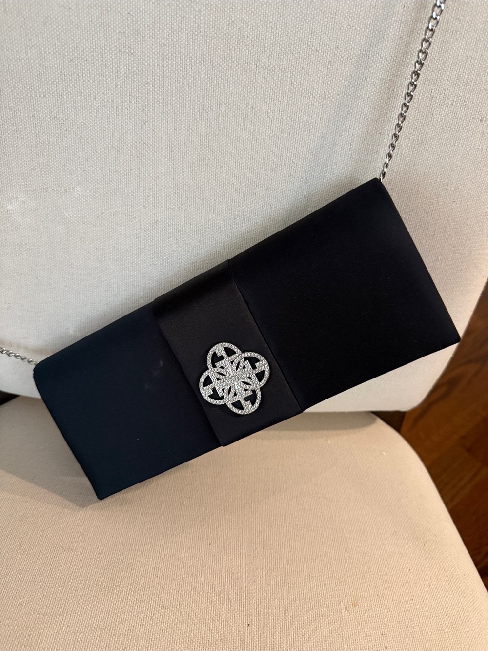 Giani Bernini Black Satin Clutch with Crystal Medallion